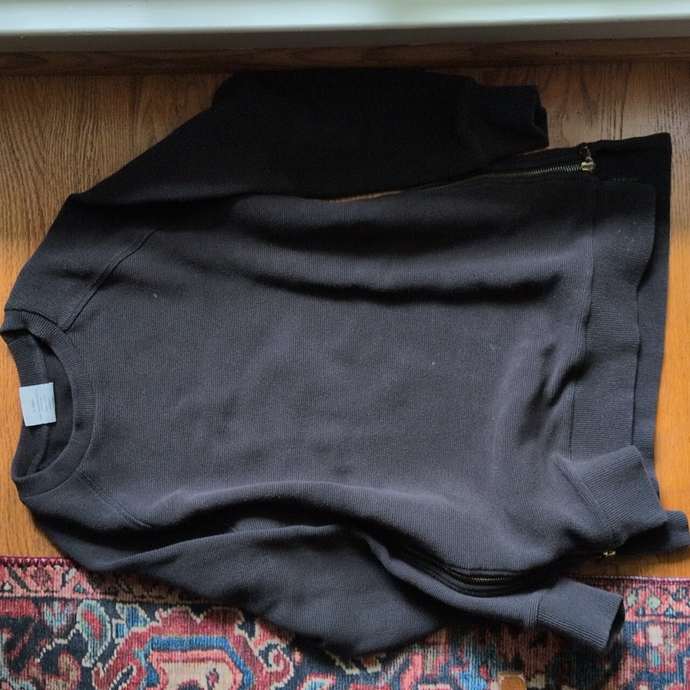 Varley Manning Sweatshirt Horizontal Ribbed Side Gold Zipper Athletic Grey XS
